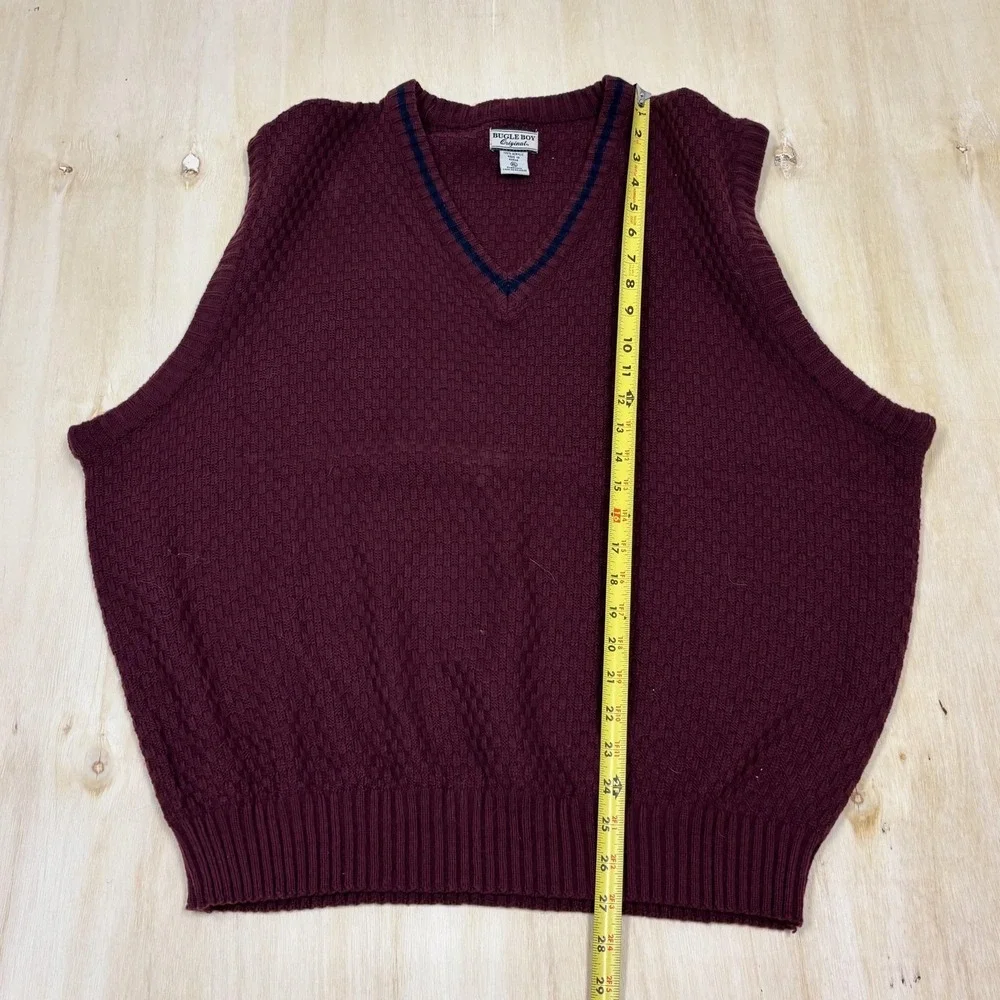 Vintage Bugle Boy Original Sweater Vest Mens‎ XL Burgundy Red V Neck Acrylic